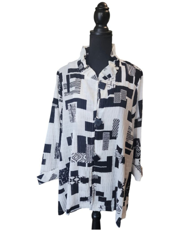 Ali Miles Tops - ali miles White & Black Abstract Blouse L
